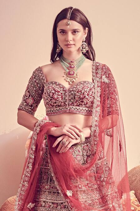 Buy_Jigar & Nikita_Green Lehenga And Blouse Velvet Dupatta Net Floral Embroidered Bridal Set_Online_at_Aza_Fashions