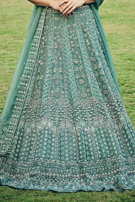 Jigar & Nikita Blue Organza Floral Motifs Sweetheart Neck Embroidered Bridal Lehenga Set Online at Aza Fashions Jigar & Nikita_Blue Organza Floral Motifs Sweetheart Neck Embroidered Bridal Lehenga Set_Online_at_Aza_Fashions