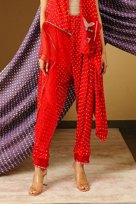 Buy_Twenty Nine_Red Bandhani Layered Dhoti Pant_Online_at_Aza_Fashions