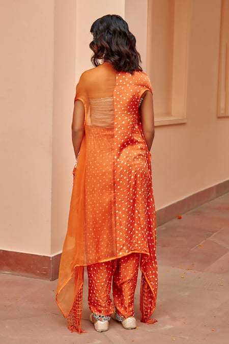 Shop Twenty Nine Orange Gajji Silk Bandhani Pakistani Dhoti Pant at Aza Fashions Shop_Twenty Nine_Orange Gajji Silk Bandhani Pakistani Dhoti Pant _at_Aza_Fashions