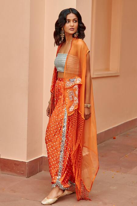 Twenty Nine Orange Gajji Silk Bandhani Pakistani Dhoti Pant Online at Aza Fashions Twenty Nine_Orange Gajji Silk Bandhani Pakistani Dhoti Pant _Online_at_Aza_Fashions