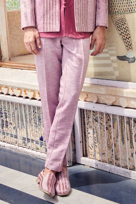 Buy_Jigar & Nikita_Purple Jacket And Pant Textured, Shirt Cotton Blend Open & Set_Online_at_Aza_Fashions