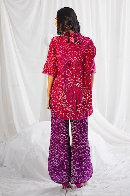 Shop Twenty Nine Purple Crushed Raidaana Silk Bandhani Flared Pant at Aza Fashions Shop_Twenty Nine_Purple Crushed Raidaana Silk Bandhani Flared Pant _at_Aza_Fashions