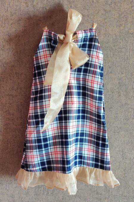 Little Secrets_Multi Color Satin Ruffles Checkered Dress _Online_at_Aza_Fashions
