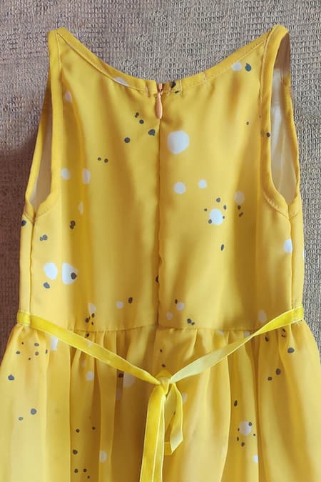 Little Secrets_Yellow Georgette Printed Dress _Online_at_Aza_Fashions