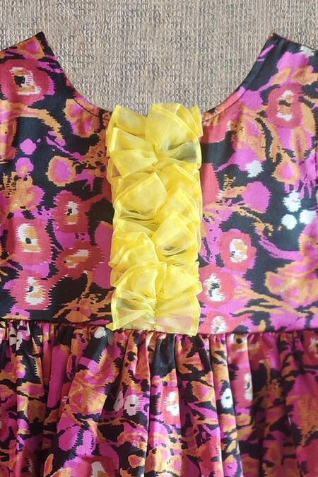 Little Secrets_Multi Color Satin Ruffles Printed Dress _Online_at_Aza_Fashions