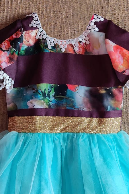 Little Secrets_Multi Color Cotton, Organza Lace Printed Dress _Online_at_Aza_Fashions