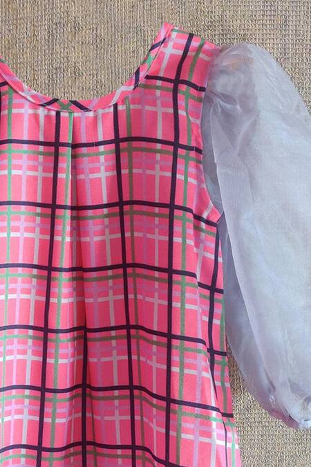 Little Secrets_Pink Cotton Satin, Organza Lace Printed Dress _Online_at_Aza_Fashions