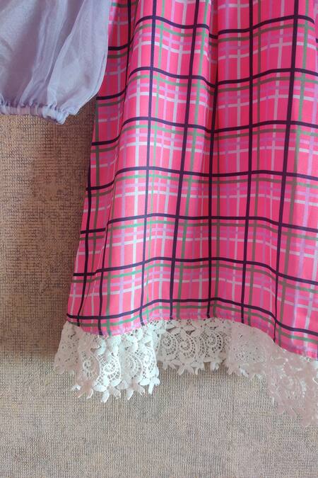 Buy_Little Secrets_Pink Cotton Satin, Organza Lace Printed Dress _Online_at_Aza_Fashions