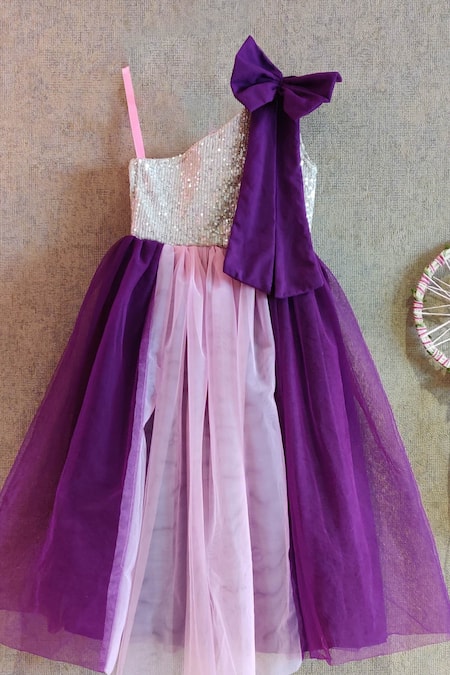 Little Secrets_Purple Net One Shoulder Gown _Online_at_Aza_Fashions