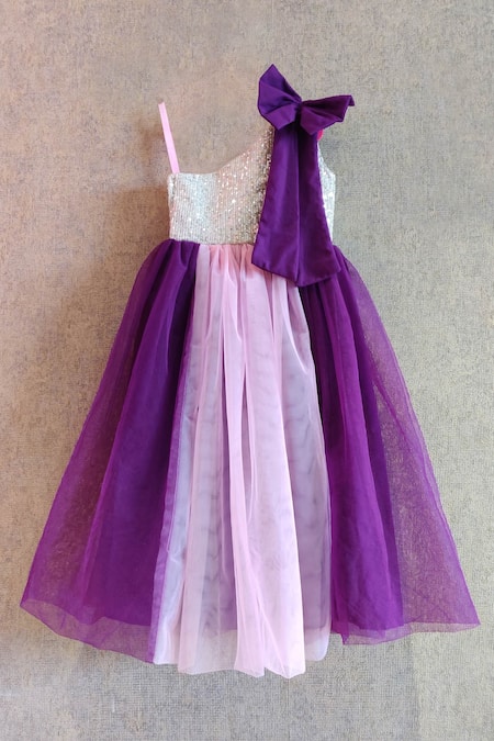 Shop_Little Secrets_Purple Net One Shoulder Gown _Online_at_Aza_Fashions