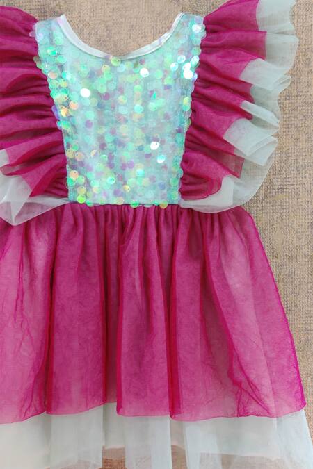 Buy_Little Secrets_Pink Net Sequin Embellished Dress _Online_at_Aza_Fashions