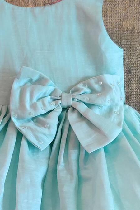 Little Secrets_Blue Linen Bows Flared Dress _Online_at_Aza_Fashions