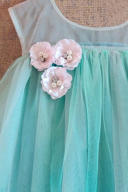 Little Secrets_Blue Net Fabric Flowers Layered Dress _Online_at_Aza_Fashions