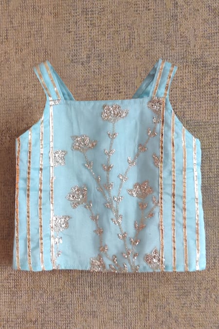 Little Secrets_Peach Net Embroidery, Gota Patti, Tassels Lehenga Set _Online_at_Aza_Fashions