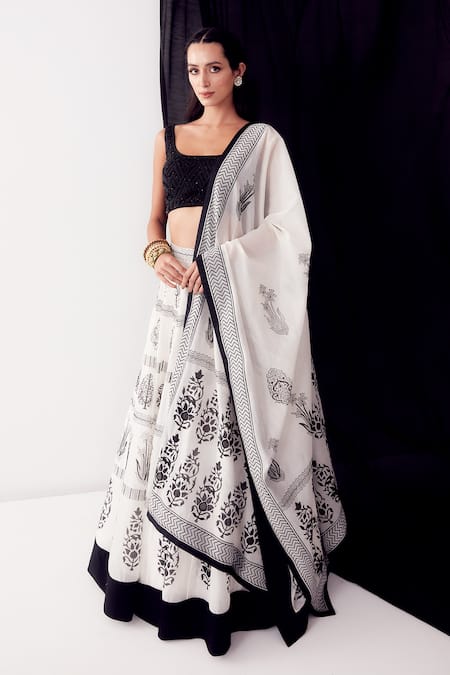 Ivory Mirror & Resham Embroidered Lehenga With Blouse & Dupatta – Punit  Balana