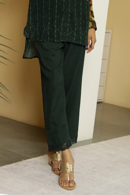 Shop_Kalista_Green Viscose Crepe Shirt Collar Alayah Tunic And Pant Set _Online_at_Aza_Fashions