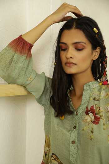 Shop_Kalista_Green Viscose Crepe Mandarin Collar Cynthia Tunic And Pant Set _Online_at_Aza_Fashions