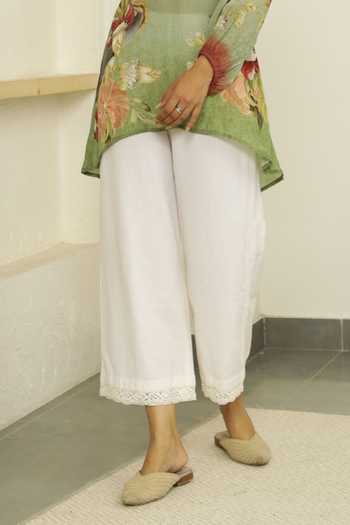 Kalista_Green Viscose Crepe Mandarin Collar Cynthia Tunic And Pant Set _at_Aza_Fashions