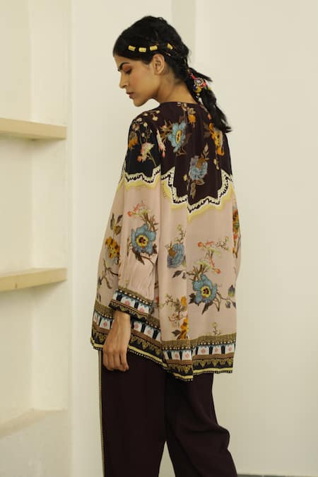 Shop Kalista Black Viscose Crepe Round Larisa Tunic And Pant Set at Aza Fashions Shop_Kalista_Black Viscose Crepe Round Larisa Tunic And Pant Set _at_Aza_Fashions