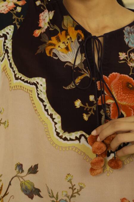 Shop Kalista Black Viscose Crepe Round Larisa Tunic And Pant Set Online at Aza Fashions Shop_Kalista_Black Viscose Crepe Round Larisa Tunic And Pant Set _Online_at_Aza_Fashions