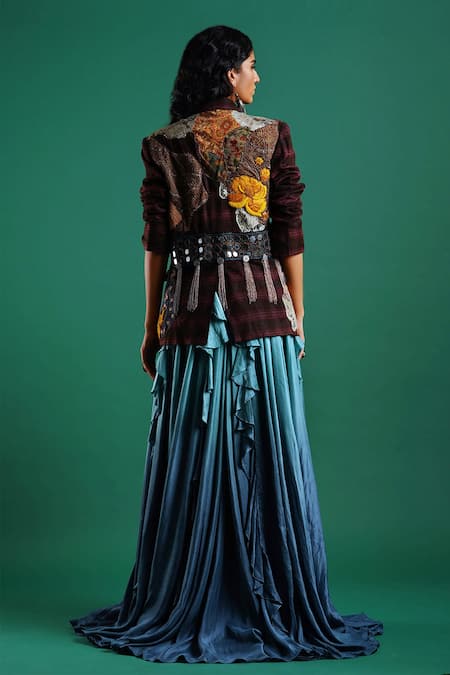 Shop Nidhi Yasha Multi Color Viscose Lapel Collar Embroidered Jacket at Aza Fashions Shop_Nidhi Yasha_Multi Color Viscose Lapel Collar Embroidered Jacket _at_Aza_Fashions