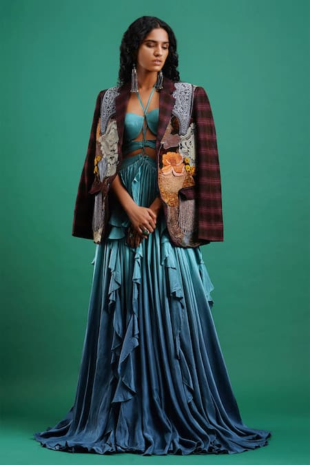 Nidhi Yasha Multi Color Viscose Lapel Collar Embroidered Jacket Online at Aza Fashions Nidhi Yasha_Multi Color Viscose Lapel Collar Embroidered Jacket _Online_at_Aza_Fashions