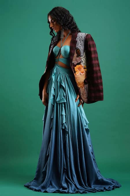 Buy Nidhi Yasha Multi Color Viscose Lapel Collar Embroidered Jacket Online at Aza Fashions Buy_Nidhi Yasha_Multi Color Viscose Lapel Collar Embroidered Jacket _Online_at_Aza_Fashions