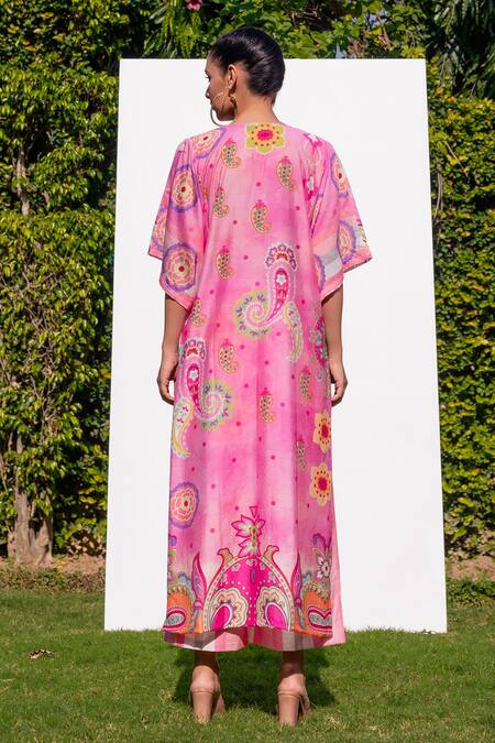 Shop The Boozy Button Multi Color Cotton Silk Digital Print Round Kaftan Kurta And Palazzo Set at Aza Fashions Shop_The Boozy Button_Multi Color Cotton Silk Digital Print Round Kaftan Kurta And Palazzo Set_at_Aza_Fashions