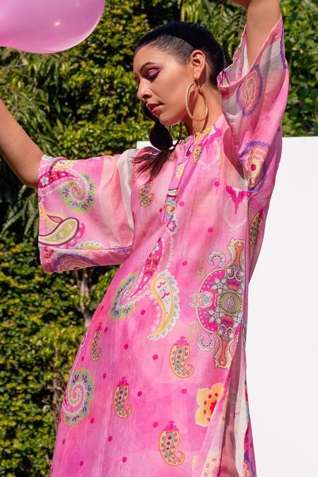 Buy The Boozy Button Multi Color Cotton Silk Digital Print Round Kaftan Kurta And Palazzo Set Online at Aza Fashions Buy_The Boozy Button_Multi Color Cotton Silk Digital Print Round Kaftan Kurta And Palazzo Set_Online_at_Aza_Fashions