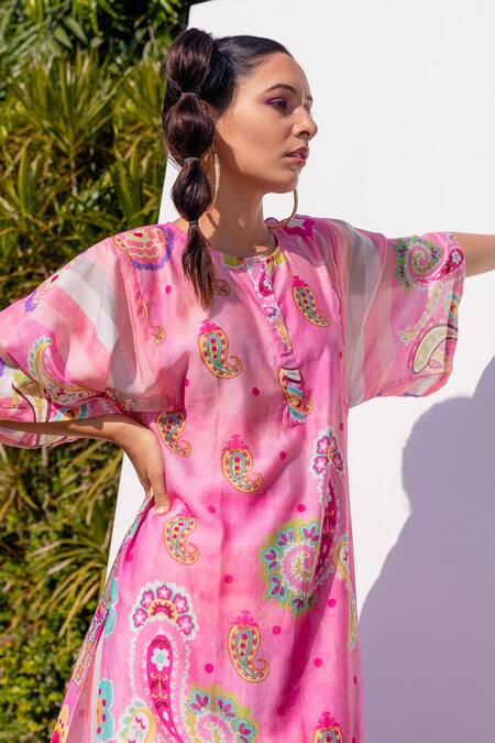 The Boozy Button Multi Color Cotton Silk Digital Print Round Kaftan Kurta And Palazzo Set at Aza Fashions The Boozy Button_Multi Color Cotton Silk Digital Print Round Kaftan Kurta And Palazzo Set_at_Aza_Fashions