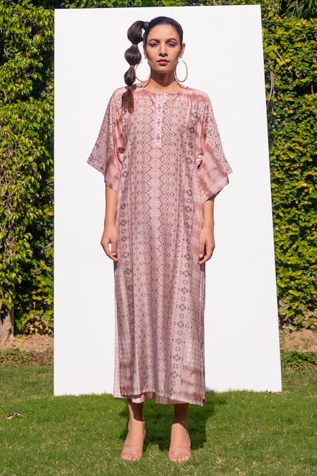 The Boozy Button Multi Color Cotton Silk Digital Print Round Kaftan Kurta And Palazzo Set Online at Aza Fashions The Boozy Button_Multi Color Cotton Silk Digital Print Round Kaftan Kurta And Palazzo Set_Online_at_Aza_Fashions