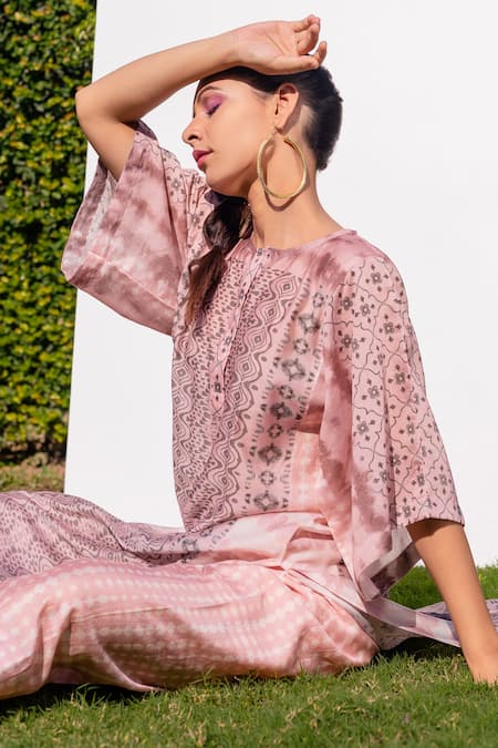 Buy The Boozy Button Multi Color Cotton Silk Digital Print Round Kaftan Kurta And Palazzo Set Online at Aza Fashions Buy_The Boozy Button_Multi Color Cotton Silk Digital Print Round Kaftan Kurta And Palazzo Set_Online_at_Aza_Fashions