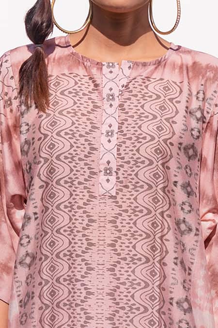 Shop The Boozy Button Multi Color Cotton Silk Digital Print Round Kaftan Kurta And Palazzo Set Online at Aza Fashions Shop_The Boozy Button_Multi Color Cotton Silk Digital Print Round Kaftan Kurta And Palazzo Set_Online_at_Aza_Fashions