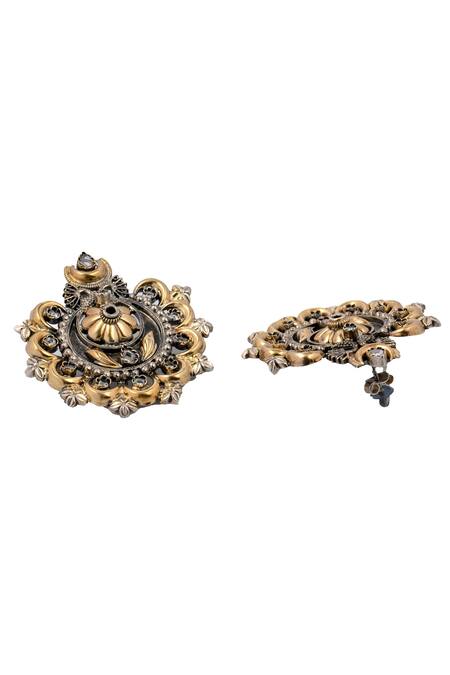 Buy_Neeta Boochra_Gold Plated Stone Handcrafted Chandbali Earrings_Online_at_Aza_Fashions