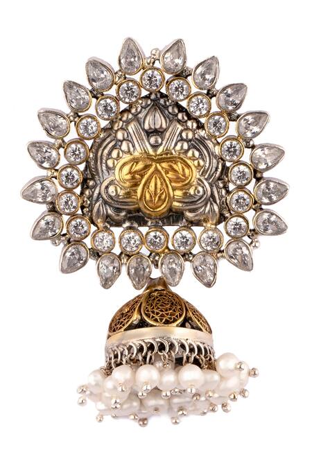 Buy Neeta Boochra Gold Plated Kundan And Pearl Handcrafted Jhumkas Online at Aza Fashions Buy_Neeta Boochra_Gold Plated Kundan And Pearl Handcrafted Jhumkas_Online_at_Aza_Fashions