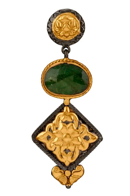 Shop_Neeta Boochra_Black Stones Floral Carved Earrings _Online_at_Aza_Fashions