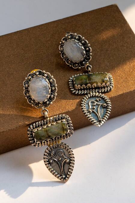 Neeta Boochra_White Beads Stone Embellished Dangler Earrings _Online_at_Aza_Fashions