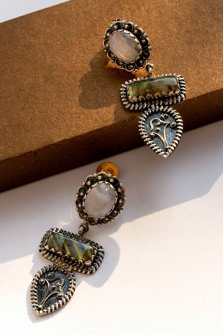 Buy_Neeta Boochra_White Beads Stone Embellished Dangler Earrings _Online_at_Aza_Fashions