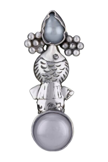 Neeta Boochra Silver Plated Pearl Fish Carved Earrings Online at Aza Fashions Neeta Boochra_Silver Plated Pearl Fish Carved Earrings _Online_at_Aza_Fashions