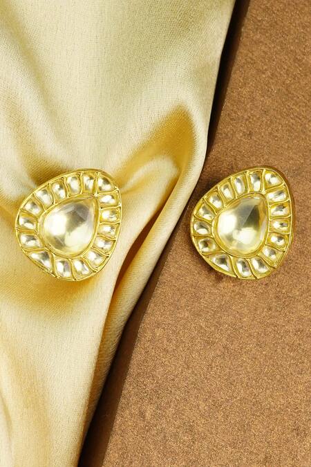 Neeta Boochra_Gold Plated Kundan Stud Earrings_Online_at_Aza_Fashions