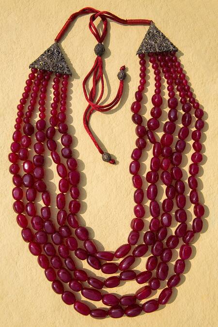 Shop_Cosa Nostraa_Red Glass Beads Layered Mala _at_Aza_Fashions