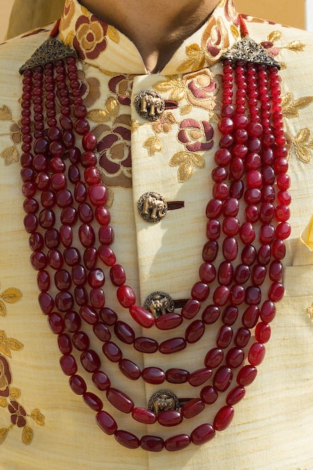 Buy_Cosa Nostraa_Red Glass Beads Layered Mala _Online_at_Aza_Fashions