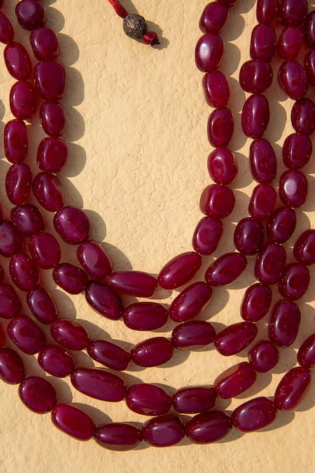 Shop_Cosa Nostraa_Red Glass Beads Layered Mala _Online_at_Aza_Fashions