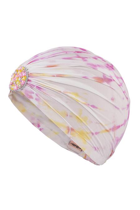 Shop_Hair Drama CO_White Tie Dye Turban With Bead Embellishment _Online_at_Aza_Fashions