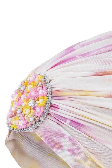 Shop_Hair Drama CO_White Tie Dye Turban With Bead Embellishment 