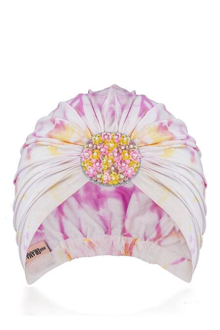 Buy_Hair Drama CO_White Tie Dye Turban With Bead Embellishment 