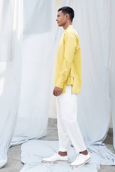 Antar Agni_White Handloom Cotton Trouser _Online_at_Aza_Fashions