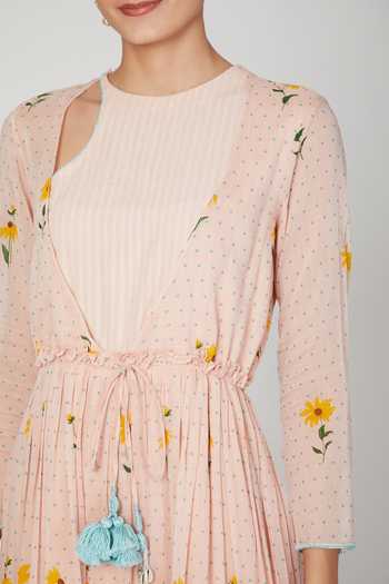The Right Cut_Pink Malkha And Muslin Silk Floral Print, Mirror Round Midi Dress_Online_at_Aza_Fashions