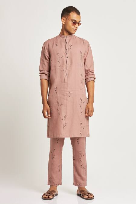 Son Of A Noble Snob Purple 100% Linen Botany Sherwood Print Kurta